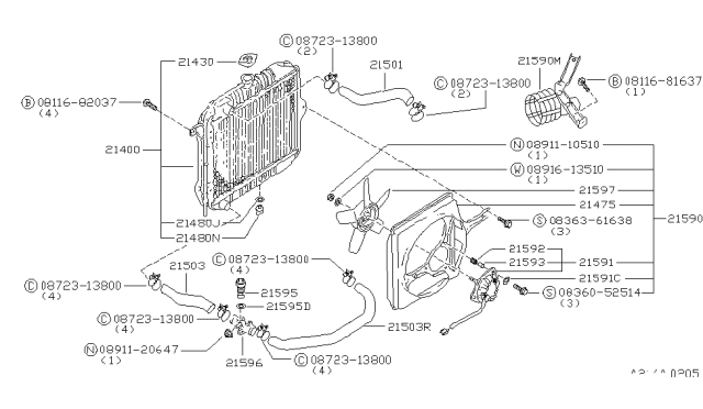 1980 Nissan Datsun 310 Radiator Diagram for 21400-M6601