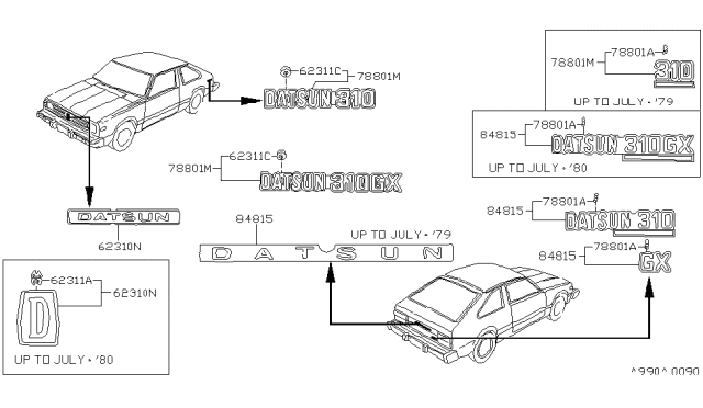 1979 Nissan Datsun 310 Rear Emblem Diagram for 90896-M6600