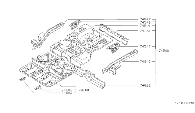 1982 Nissan Datsun 310 Floor Assembly Front Diagram for 74300-M6660