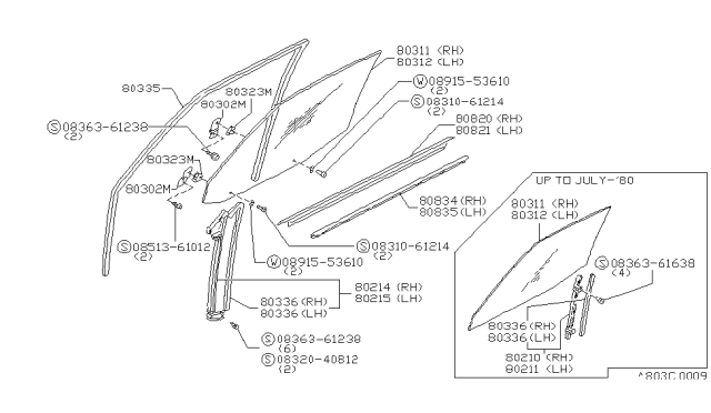 1980 Nissan Datsun 310 Front Door Window & Regulator Diagram 3