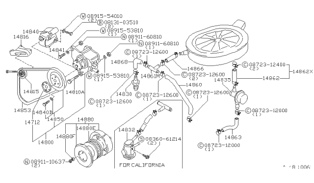 1981 Nissan Datsun 310 Anti-BACKFIRE Valve Diagram for 14835-23M00