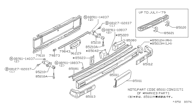 1981 Nissan Datsun 310 Rear Bumper Diagram 1