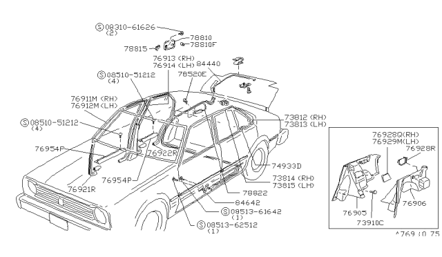 1981 Nissan Datsun 310 Body Side Trimming Diagram 2