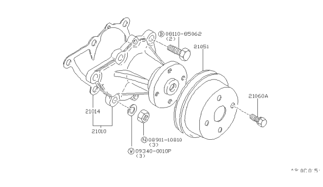 1981 Nissan Datsun 310 Water Pump, Cooling Fan & Thermostat Diagram 1