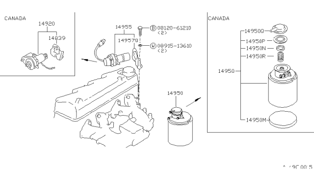 1981 Nissan Datsun 310 Vacuum Switch Assembly Diagram for 14970-23M00
