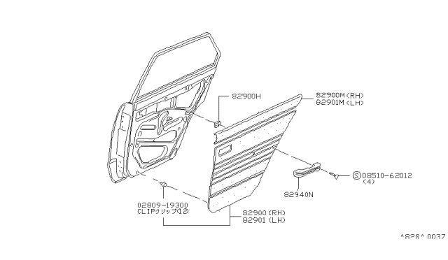 1981 Nissan Datsun 310 Rear Door Trimming Diagram