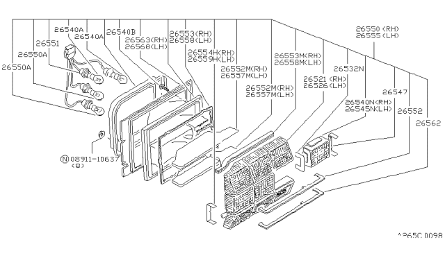 1981 Nissan Datsun 310 Rear LH Lamp Assembly Diagram for 26555-M6660