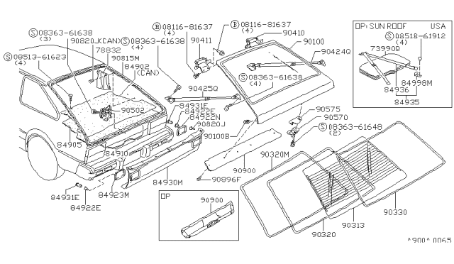 1979 Nissan Datsun 310 Cover Sun Roof Diagram for 73990-M8500