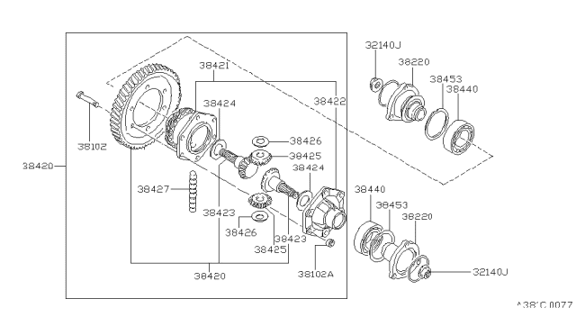 1980 Nissan Datsun 310 Case-Differential Diagram for 38420-M3000