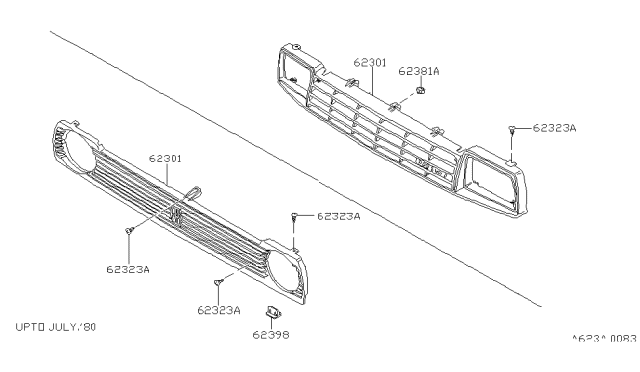 1982 Nissan Datsun 310 Front Grille Diagram 2