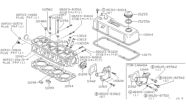 1981 Nissan Datsun 310 Cylinder Head Gasket Diagram for 11044-01M02