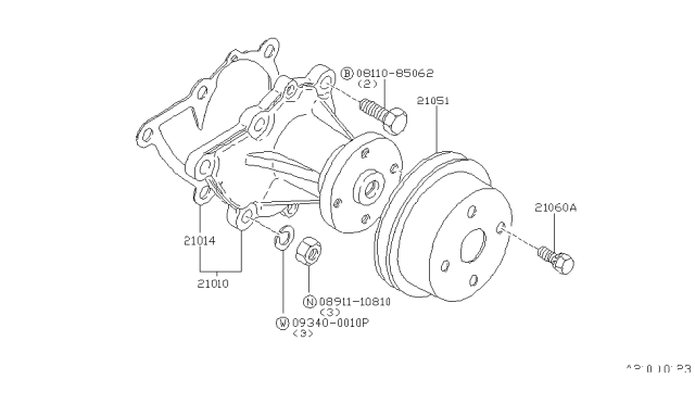 1982 Nissan Datsun 310 Water Pump, Cooling Fan & Thermostat Diagram 2