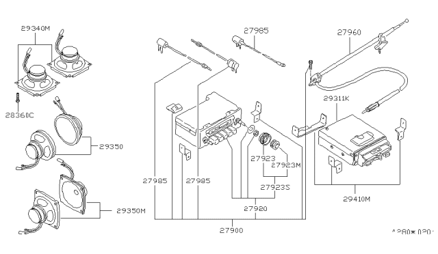 1980 Nissan Datsun 310 Antenna Pillar Diagram for 27964-M7000