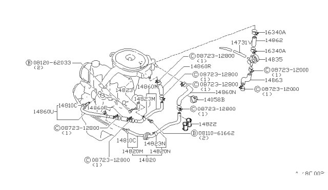 1981 Nissan Datsun 310 A Pipe EA1 Rear Diagram for 14821-23M05