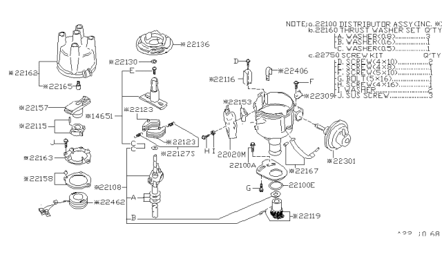 1979 Nissan Datsun 310 Distributor Diagram for 22100-H9760