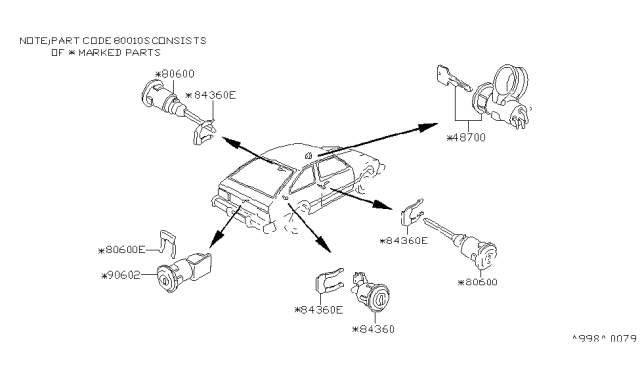 1979 Nissan Datsun 310 Key Set & Blank Key Diagram 3