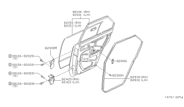 1980 Nissan Datsun 310 Rear Door Panel & Fitting Diagram