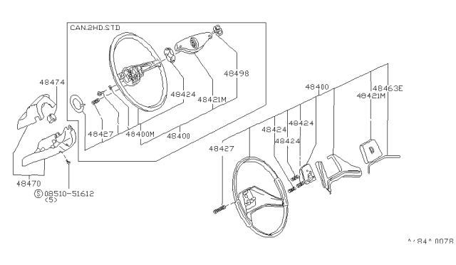 1982 Nissan Datsun 310 Steer Cover Blu Diagram for 48470-M7860