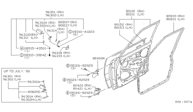 1981 Nissan Datsun 310 Front Door Panel & Fitting Diagram 2