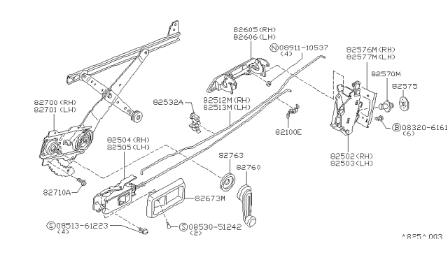 1981 Nissan Datsun 310 Rear Door Lock & Handle Diagram