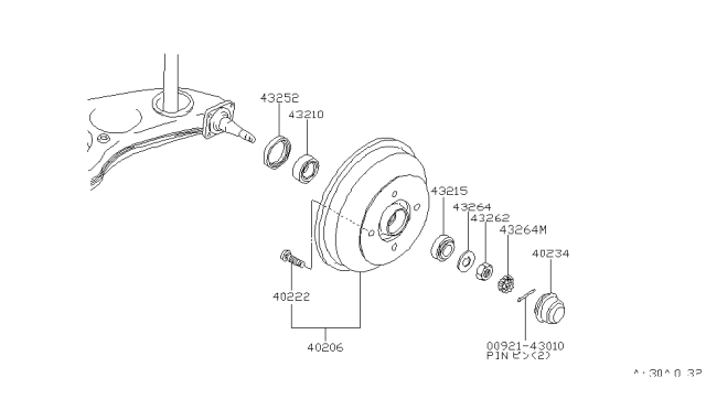 1981 Nissan Datsun 310 Drum Brake Diagram for 43202-M7000