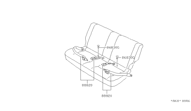 1980 Nissan Datsun 310 Rear Seat Belt Set, 2Point Right Red Diagram for 88820-M6603