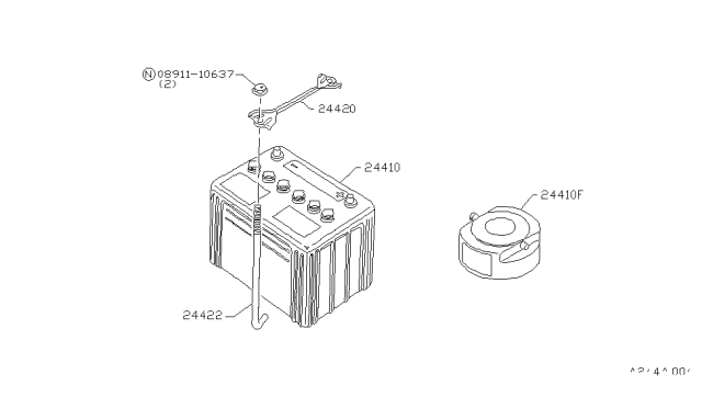 1982 Nissan Datsun 310 Battery & Battery Mounting Diagram 1