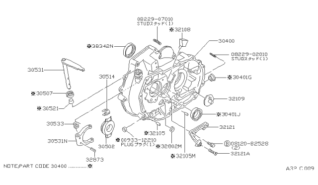 1981 Nissan Datsun 310 Transmission Case & Clutch Release Diagram 1