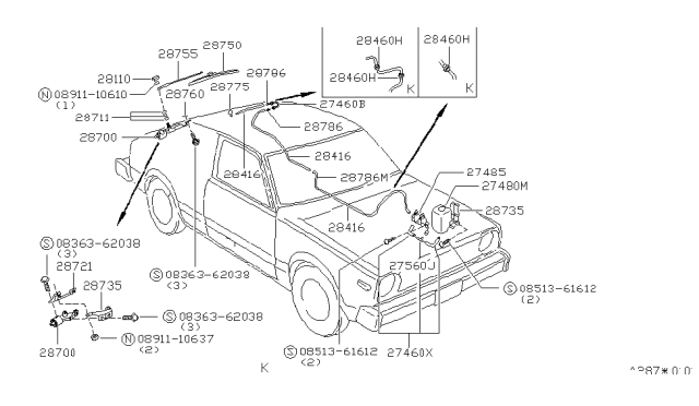1979 Nissan Datsun 310 Rear Windshield Wiper Blade Assembly Diagram for 28750-M6600