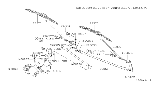 1982 Nissan Datsun 310 Windshield Wiper Blade Assembly Diagram for 26340-M6600