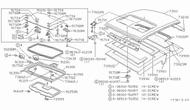 1981 Nissan Datsun 310 SPACER Catch SUNROOF Diagram for 73899-M6600