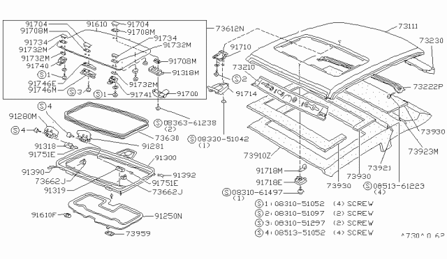 1981 Nissan Datsun 310 Glass Sun Roof Diagram for 73806-M8560