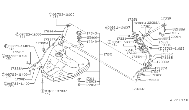 1981 Nissan Datsun 310 Tube Fuel Filler Diagram for 17220-M6710