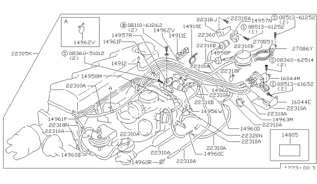 1982 Nissan Datsun 310 Vacuum Switch Assembly Diagram for 22360-23M00