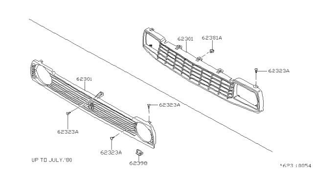 1981 Nissan Datsun 310 Clip Front Grille Diagram for 62350-M7060