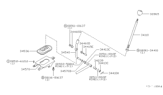 1980 Nissan Datsun 310 Transmission Control & Linkage Diagram 2