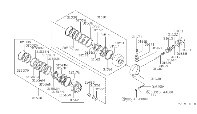 1981 Nissan Datsun 310 Rear Clutch Diagram for 31541-01X08