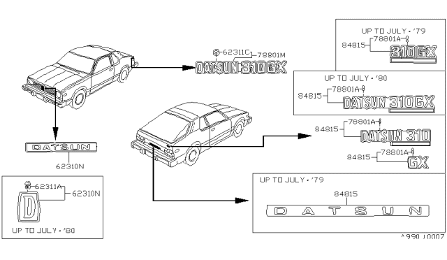 1981 Nissan Datsun 310 Emblem-Body Side Diagram for 78894-M6601