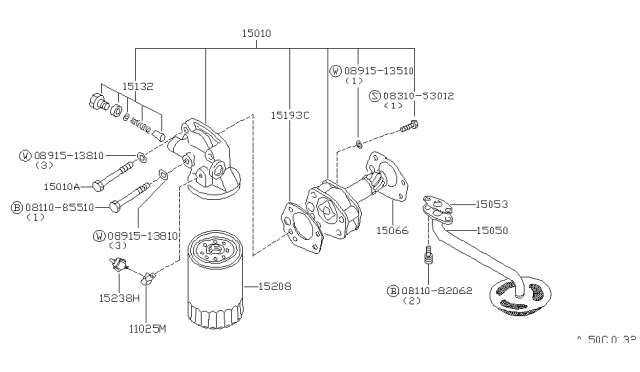 1980 Nissan Datsun 310 Oil Strainer Diagram for 15050-M6661