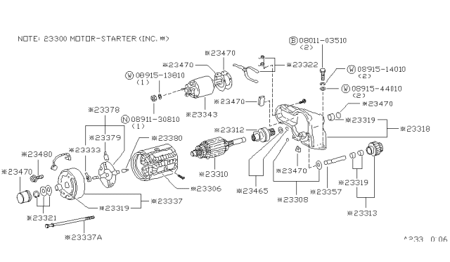 1981 Nissan Datsun 310 STARTOR Motor Diagram for 23300-M8300