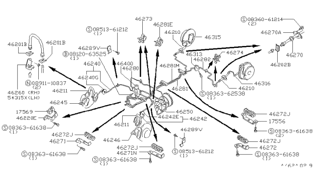 1982 Nissan Datsun 310 Brake Piping & Control Diagram