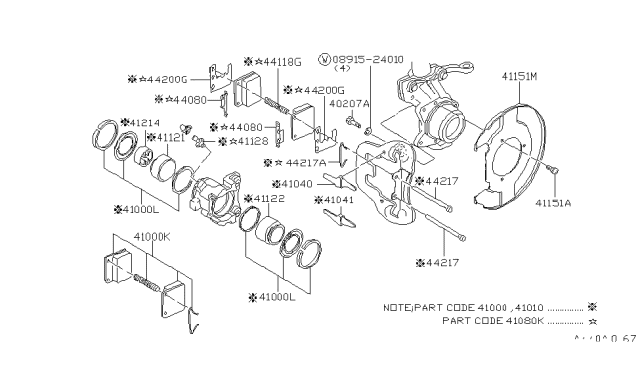 1981 Nissan Datsun 310 CALIPER Front LH ASY Diagram for 41010-M6800