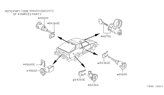 1982 Nissan Datsun 310 Key Set & Blank Key Diagram 2