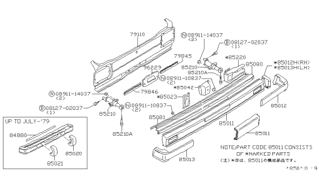 1981 Nissan Datsun 310 Rear Bumper Diagram 3