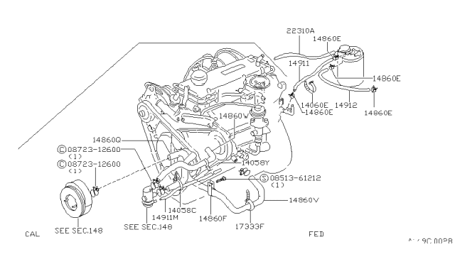 1981 Nissan Datsun 310 Hose Air Diagram for 18713-M6701