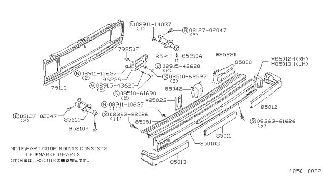 1980 Nissan Datsun 310 Rear Bumper Diagram 2