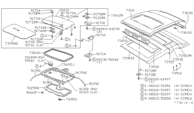 1982 Nissan Datsun 310 Roof Panel & Fitting Diagram 1