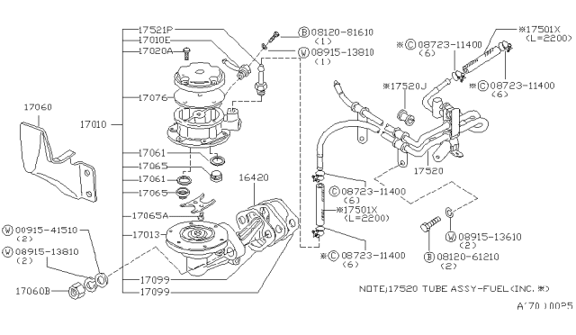 1979 Nissan Datsun 310 Fuel Pump Assembly Diagram for 17010-M2227