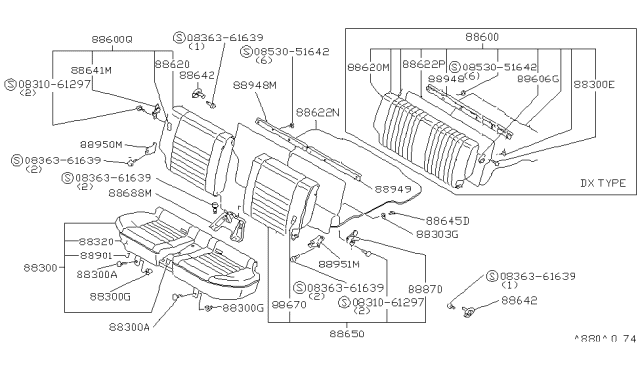 1981 Nissan Datsun 310 Cushion Assembly Rear GY Diagram for 88300-M2963