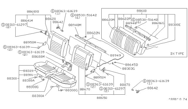 1981 Nissan Datsun 310 Cushion Assembly Rear GY Diagram for 88300-M2964